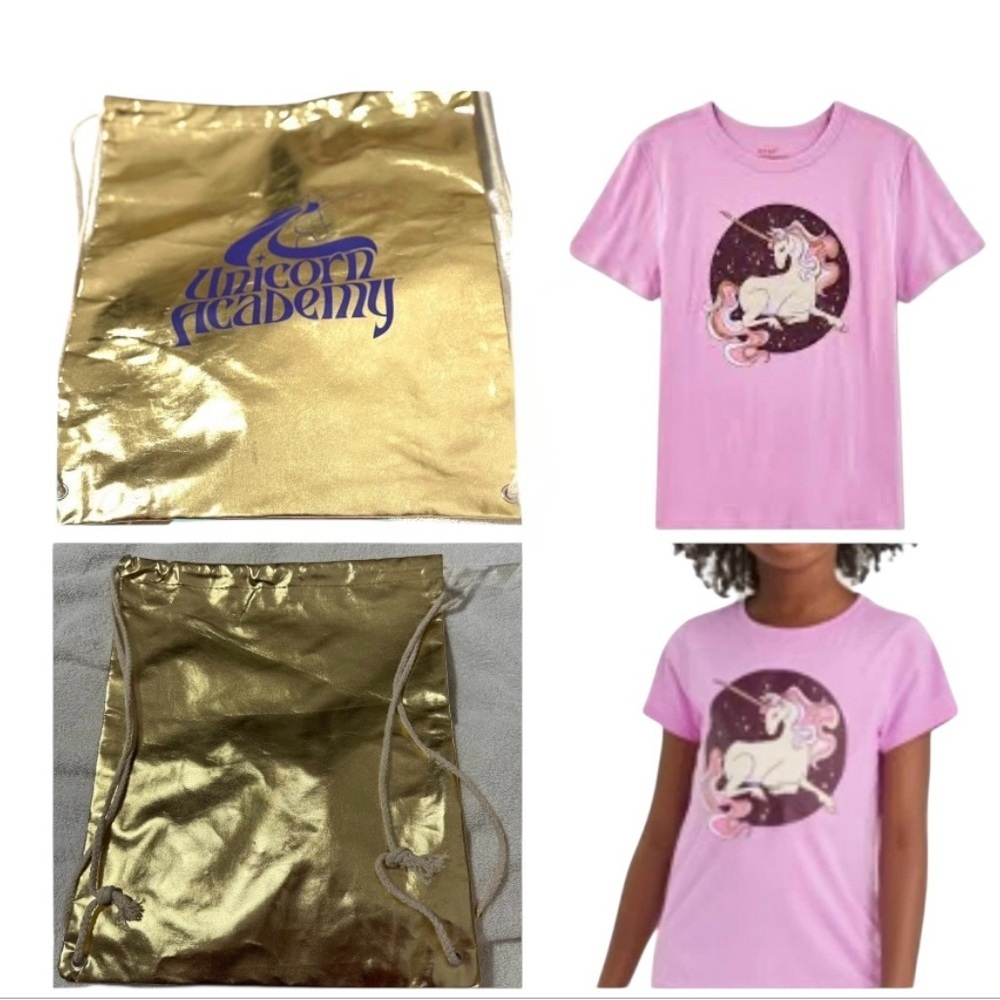Unicorn Academy Gold Backpack Unicorn Tee Bundle Girls Size 10/12 NWT - Picture 3 of 7